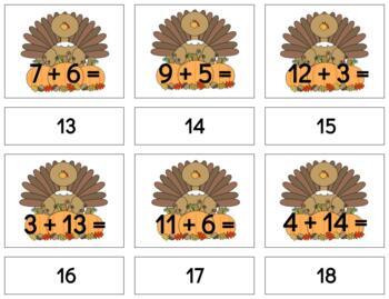 Preview of H446 (GOOGLE): THANKSGIVING|TURKEY (adding) (sum:1to18) 2 part cards (3pgs)