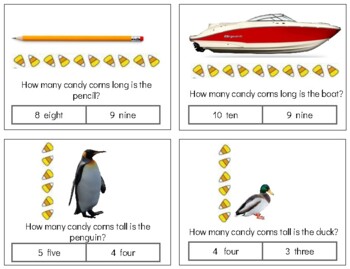 Preview of H504 (PDF): FALL|CANDY CORN (measurement) long|tall cards (5pgs)