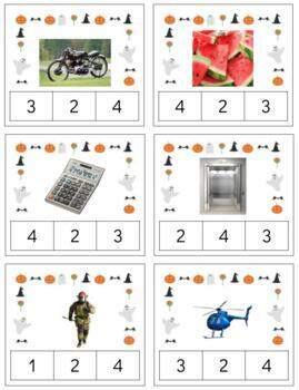 Preview of H570 (GOOGLE): HALLOWEEN (1,2,3,4 syllable) clip cards (4pgs)