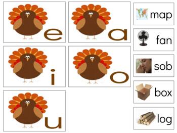 Preview of H586 (GOOGLE): THANKSGIVING/TURKEY (middle|vowel sound)  sorting cards