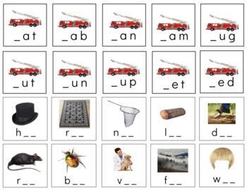 Preview of H587 (GOOGLE): FIRE TRUCK (CVC|phonetic) word families|rhyming (sorting cards)