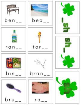 Preview of H696 (GOOGLE): ST PATRICKS|SHAMROCK - SH CH TH (blends) sorting cards (4pgs)