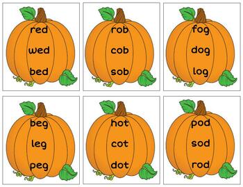 Preview of H711 (GOOGLE): PUMPKIN (RHYMING|WORD FAMILY) (words only) 3 part cards (4pgs)