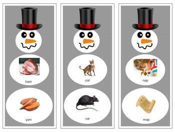 Preview of H719 (GOOGLE): SNOWMAN (CVC|phonetic) rhyming|word family (2 part cards)