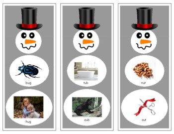 Preview of H719 (PDF): SNOWMAN (CVC|phonetic) rhyming|word family (2 part cards)