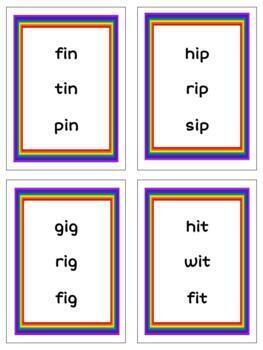 Preview of H722 (GOOGLE): RAINBOW (rhyming|words only) (words only) 3 part cards (4pgs) 