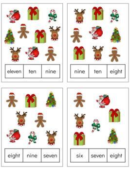 Preview of H742 (GOOGLE): CHRISTMAS (#0-11 words only) counting clip cards (3pgs) 