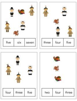 Preview of H746: THANKSGIVING (#0-11 words only) counting clip cards (3pgs)