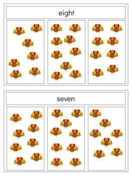 Preview of H749 (GOOGLE): THANKSGIVING|TURKEY (#1-10 words only) counting clip cards