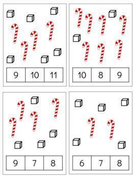 Preview of H753 (GOOGLE): CHRISTMAS (candy cane|cubes) #0-11 (counting multiple concepts)