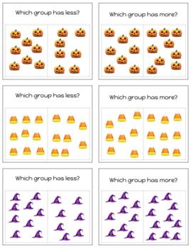Preview of H852 (GOOGLE): HALLOWEEN/pumpkin (more/less) (counting quantities cards) 