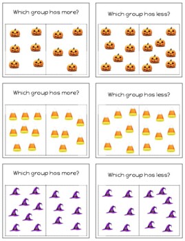 Preview of H852 (PDF): HALLOWEEN/pumpkin (more/less) (counting quantities cards)