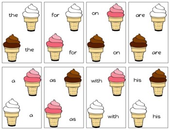 H854 (PDF): SUMMER/ICE CREAM(sight words) 2 part cards | TpT