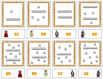 Preview of H869 (PDF): HALLOWEEN/PUMPKIN (tens & ones/units) (2 part cards) (random:11to68)