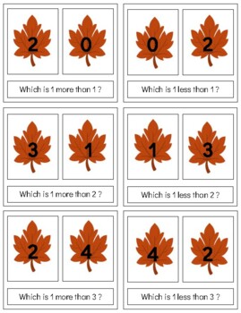 Preview of H873 (PDF): FALL/LEAF (1 more than | 1 less than) (1to12) cards (4pgs)