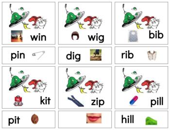 Preview of H886 (GOOGLE): DR SEUSS (CVC|phonetic) (word family|rhyming) 2 part cards