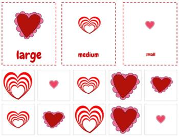 Preview of H913 (GOOGLE): VALENTINES- SIZE (S M L)  sorting cards (2pgs)
