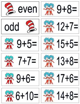 Preview of H932 (GOOGLE): DR SEUSS (adding/odd/even) (sum:1to23) (sorting cards) (2pgs)  