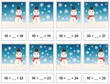 Preview of H980 (GOOGLE): SNOWFLAKES (addition) (10+ _=) (sum:10to25) (2 part cards) (2pgs)