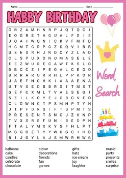 HABBY BIRTHDAY VOCABULARY Word Search Puzzle Worksheet Activity | TPT