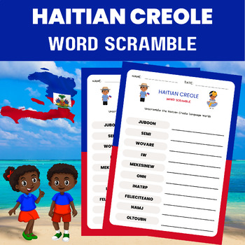 Preview of HAITI HAITIAN CREOLE WORD SCRAMBLE Language Vocabulary Spelling Quiz