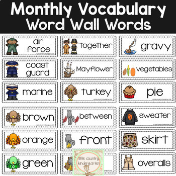 november vocabulary monthly word wall preview kindergarten