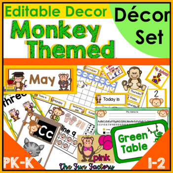 Preview of Classroom Decor BUNDLE - Monkey Theme - Preschool through 2nd Grades