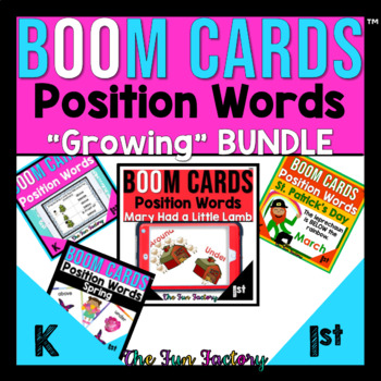 Preview of Positional Words Activities Digital BOOM CARDS™ Growing BUNDLE