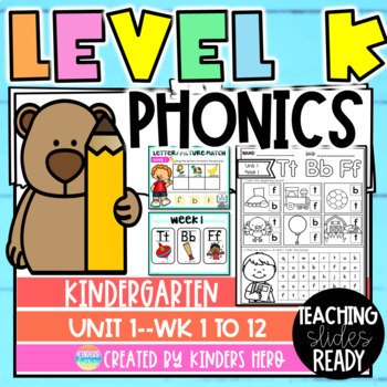 Preview of Kindergarten Fun Phonics Unit 1 Week 1-12 Lesson slides and worksheets