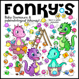 FONKY'S Baby Dinosaur Clipart. Full Color and black/ white