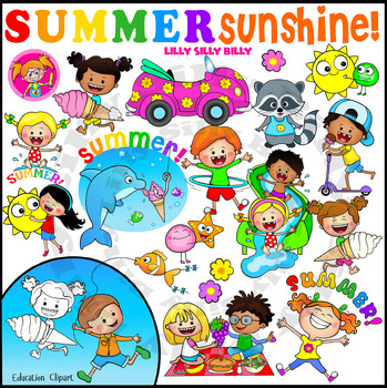 Preview of Summer Sunshine! Clipart in BLACK & WHITE/ full color.