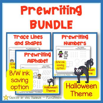 Preview of Fine Motor PREWRITNG BUNDLE Trace Lines Shapes Alphabet Numbers Halloween