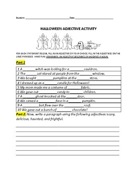 Preview of HALLOWEEN ADJECTIVE ACTIVITY: GRADES 3-7, ELA, & ESL