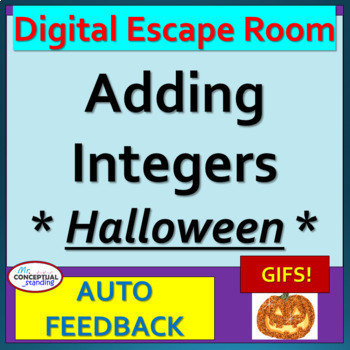 Preview of HALLOWEEN Adding Integers Digital Escape Room Review Activity