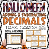 Halloween Adding and Subtracting Decimals Task Cards | Goo