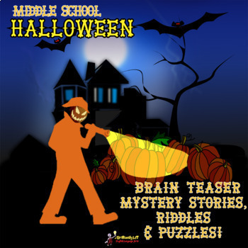 Preview of HALLOWEEN BRAINTEASER MYSTERY STORIES, RIDDLES & PUZZLES for Middle School