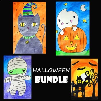 Preview of HALLOWEEN BUNDLE | 4 EASY Drawing & Watercolor Painting Video Art Projects