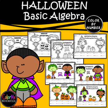 Preview of HALLOWEEN Basic Algebra BUNDLE!! Color by Number Worksheets