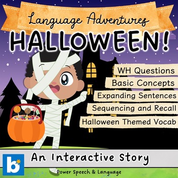 Preview of HALLOWEEN, Boom Cards Speech Therapy, Fall, Basic Concepts, WH Questions