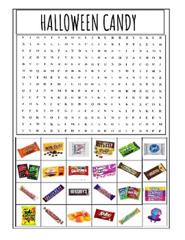 Preview of HALLOWEEN CANDY WORD SEARCH with pictures