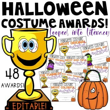 Preview of HALLOWEEN COSTUME AWARDS CERTIFICATES EDITABLE 48 AWARDS! for students & adults