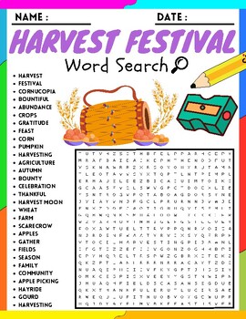 HARVEST FESTIVAL Word Search Puzzle Worksheets Activities | TPT