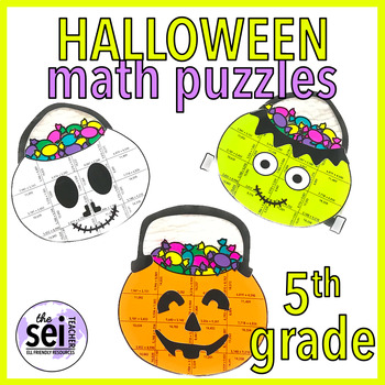 Preview of HALLOWEEN CRAFT - FIFTH GRADE - MATH CENTERS MATH ACTIVITIES MATH PUZZLE