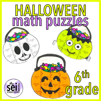 Preview of HALLOWEEN CRAFT - SIXTH GRADE - MATH CENTERS MATH ACTIVITIES MATH PUZZLE