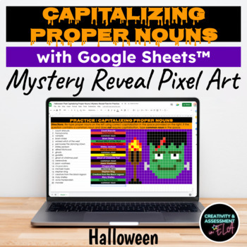 Preview of HALLOWEEN Capitalizing Proper Nouns | Mystery Reveal Pixel Art Puzzle 