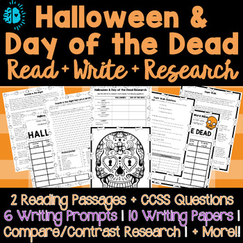 Preview of HALLOWEEN & DAY OF THE DEAD Reading Writing Research October Dia de los Muertos