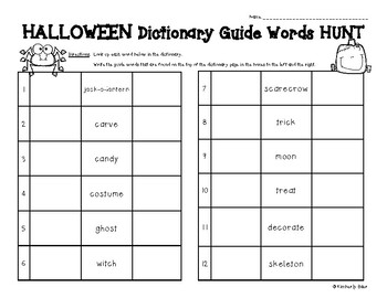 HALLOWEEN Dictionary Guide Words Hunt and Dictionary Skills ...