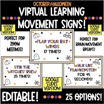 Preview of HALLOWEEN! Distance Learning Brain Break GOOGLE Slides! Great for Zoom! Editable
