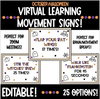 Preview of HALLOWEEN! Distance Learning Brain Break Slides! Perfect for Zoom! Editable!