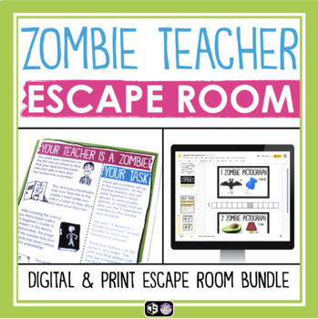 Preview of End of the Year Escape Room Zombie Teacher Breakout Game - Digital Print